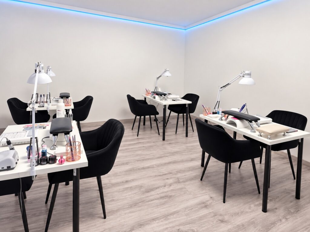 Salle de formation Alina Nails à Manage avec quatre postes de travail